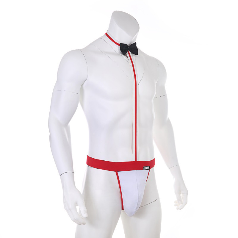 Red trim thong costume angled front