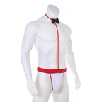 Red trim thong costume angled front