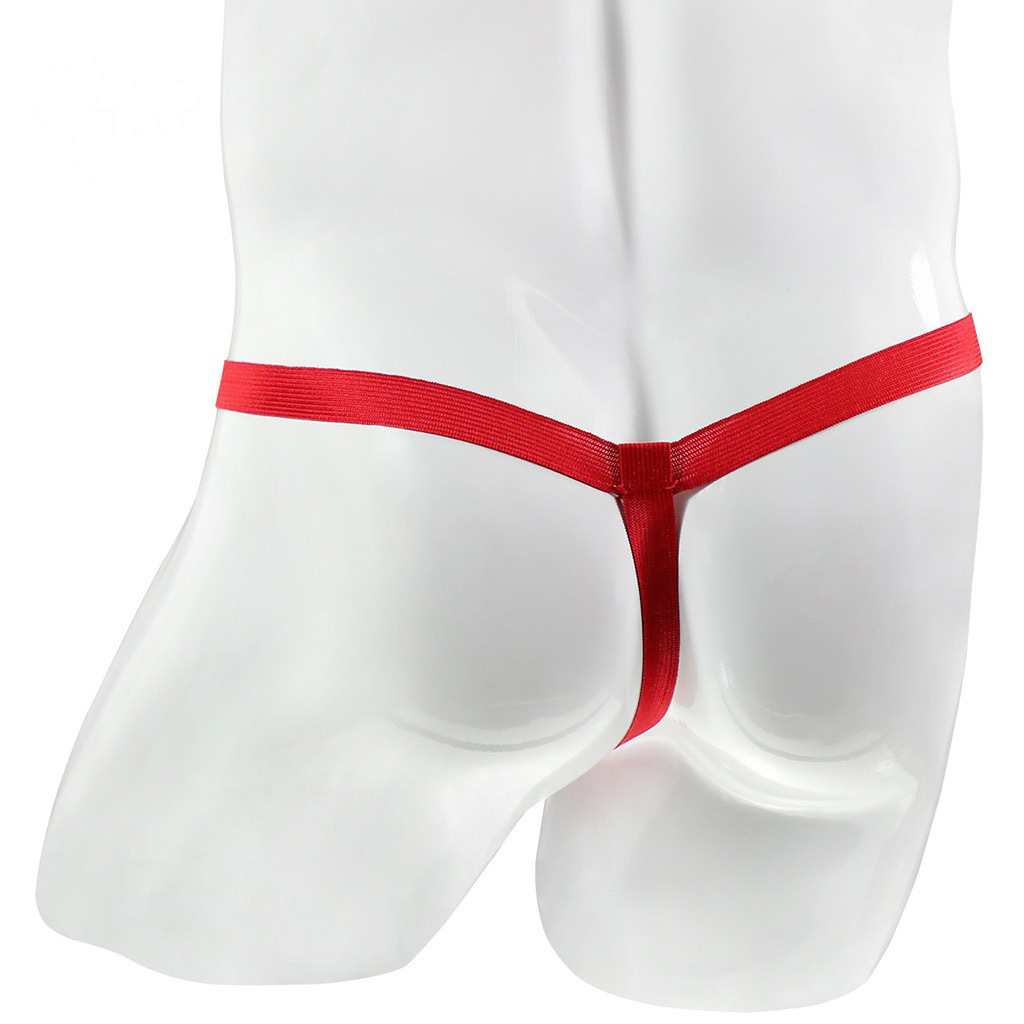 Rear view of the thin red thong straps