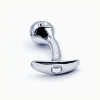 Single silver curved aluminum anal plug with clear faceted jeweled base