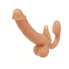 Close product view showing the control area on the curved double-ended wearable dildo