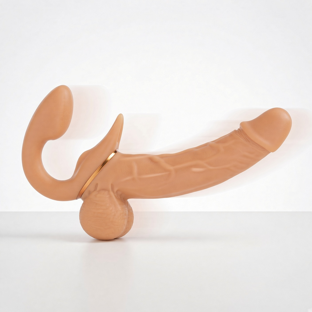 Telescopic variant of the curved double-ended wearable dildo