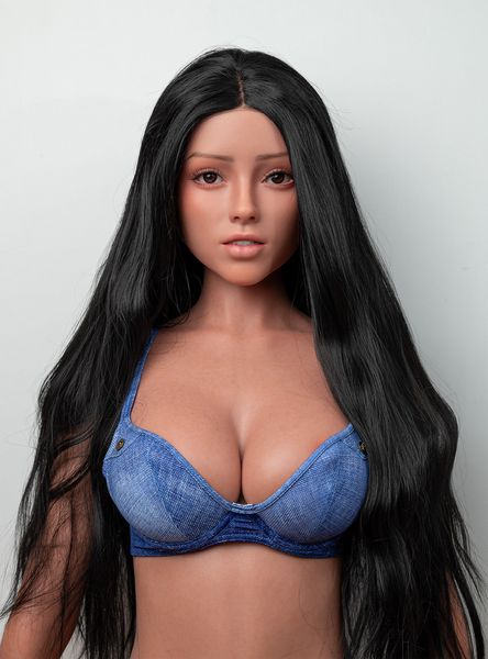 Customizable silicone doll shown with wig option 2