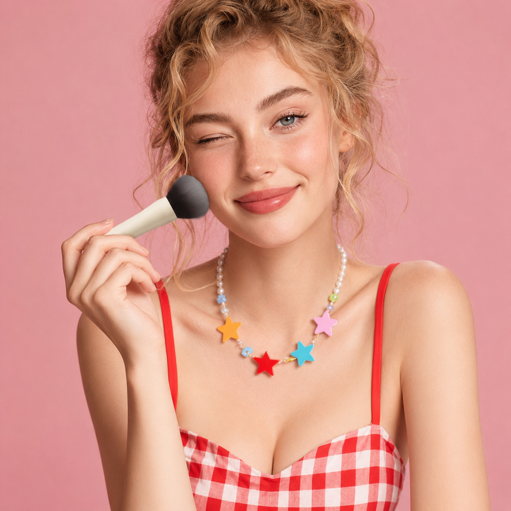 Detachable makeup brush vibrator showing soft bristle head and compact body
