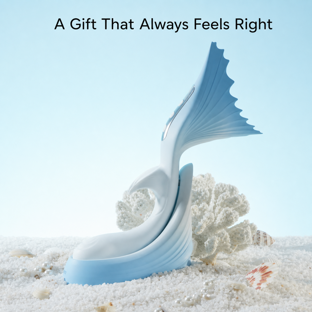 Mermaid Flapping Vibrator with Tail Percussion displayed in a serene beach setting for a unique gift experience.