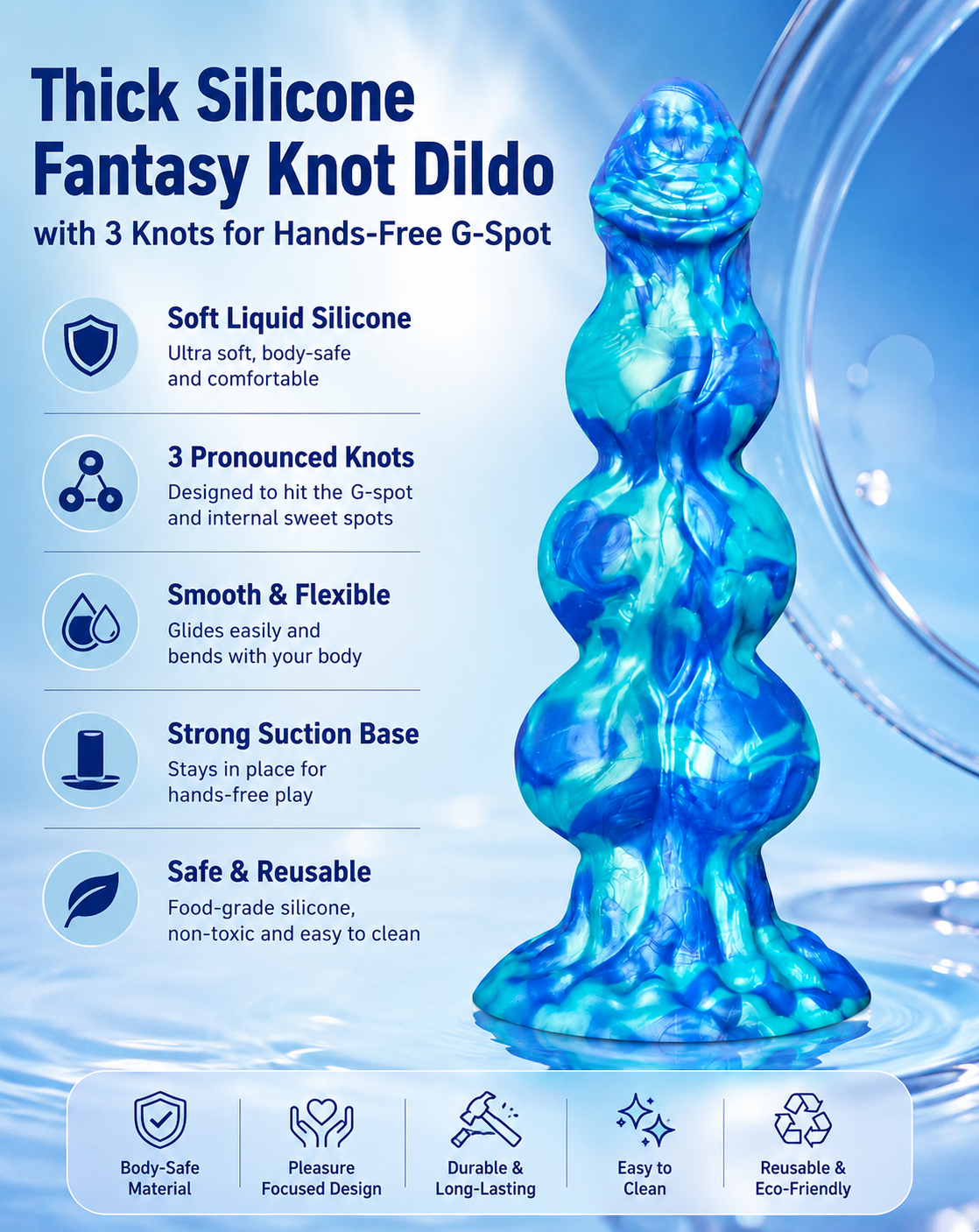 Thick Silicone Fantasy Knot Dildo with 3 Knots for Hands-Free G-Spot