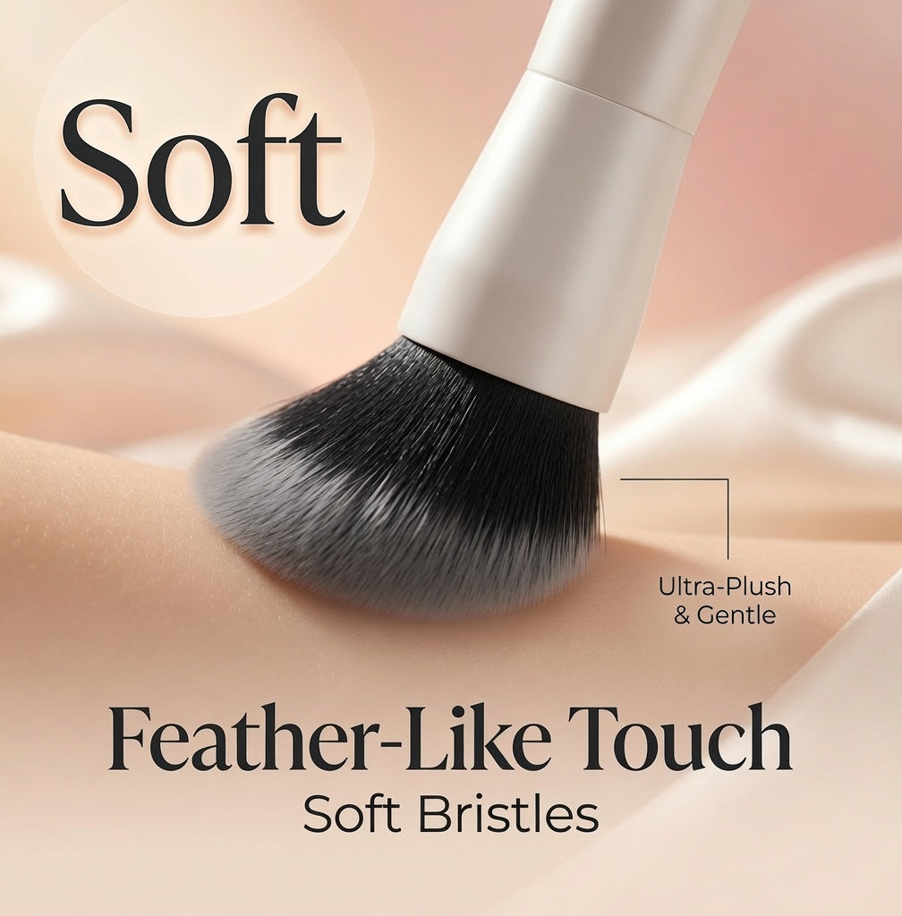 Compact makeup brush vibrator with soft bristles and elegant handheld shape