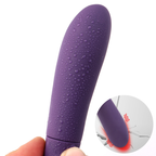 Purple silicone G-spot vibrator shown with flexible vibrating tip
