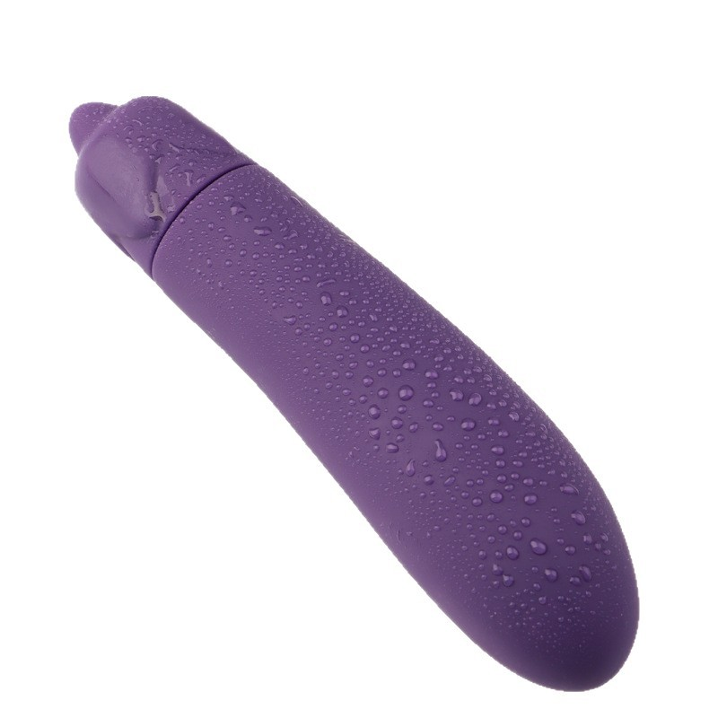 Purple eggplant-inspired silicone G-spot vibrator on white background