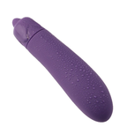 Purple eggplant-inspired silicone G-spot vibrator on white background