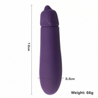 Purple eggplant-style vibrator dimensions 12 cm by 3.3 cm and 66 g weight