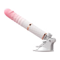 Pink White Grad Mini Thruster 10-Speed Auto App Smart Dildo for Women with suction base and adjustable angle.