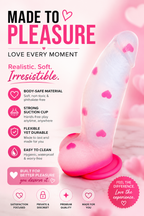 8-inch thick fantasy dildo with pink heart details and suction cup