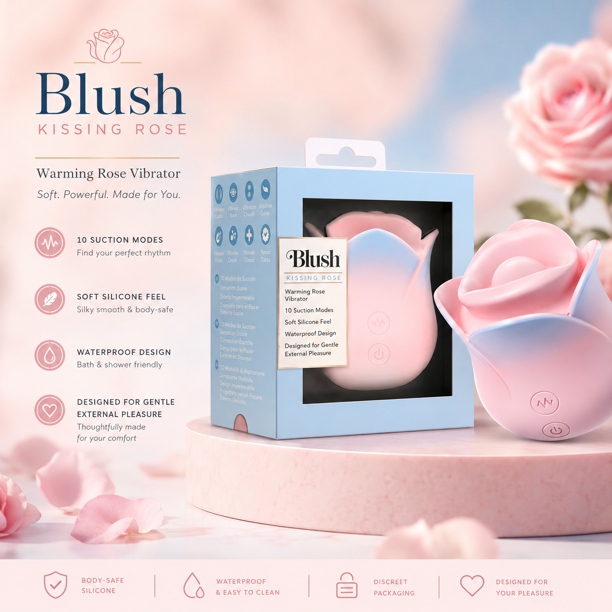 Pink Blue Rose Heated Tongue Clit Vibrator - External Use