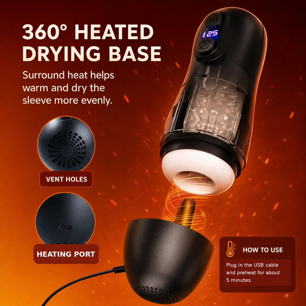 Automatic male masturbator heated base with vent holes and USB heating port