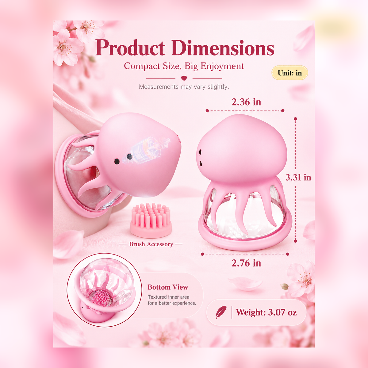 Jellyfish suction and licking nipple massager dimensions in inches and ounces