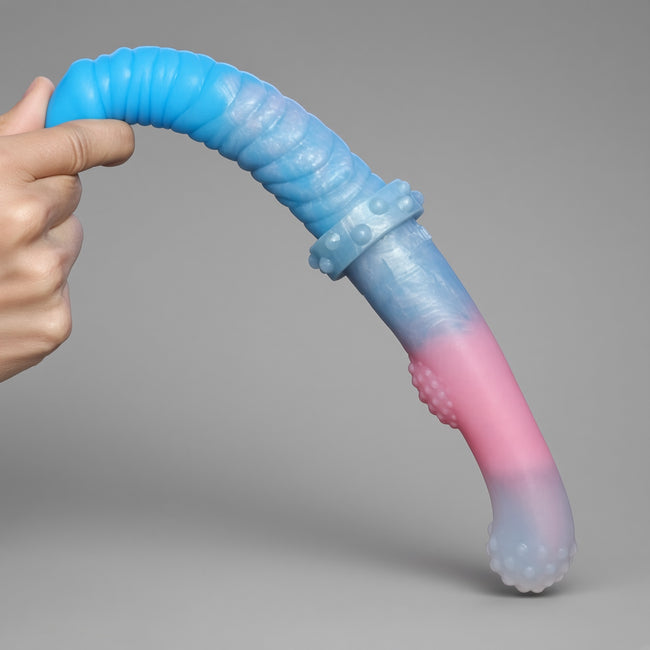 L7001 flexible double-ended dildo shown bending at the center
