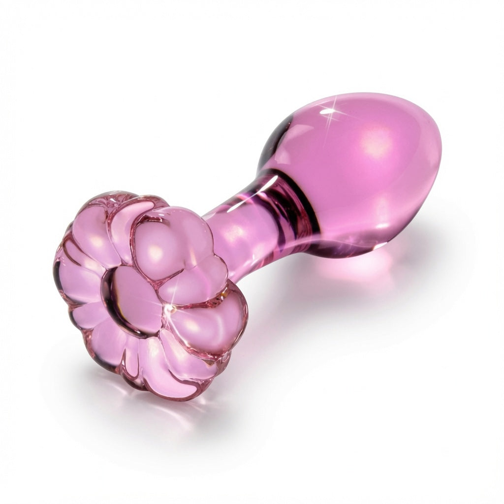 4-Inch Beginner Floral Glass Anal Plug in Pink-Anal Dilator