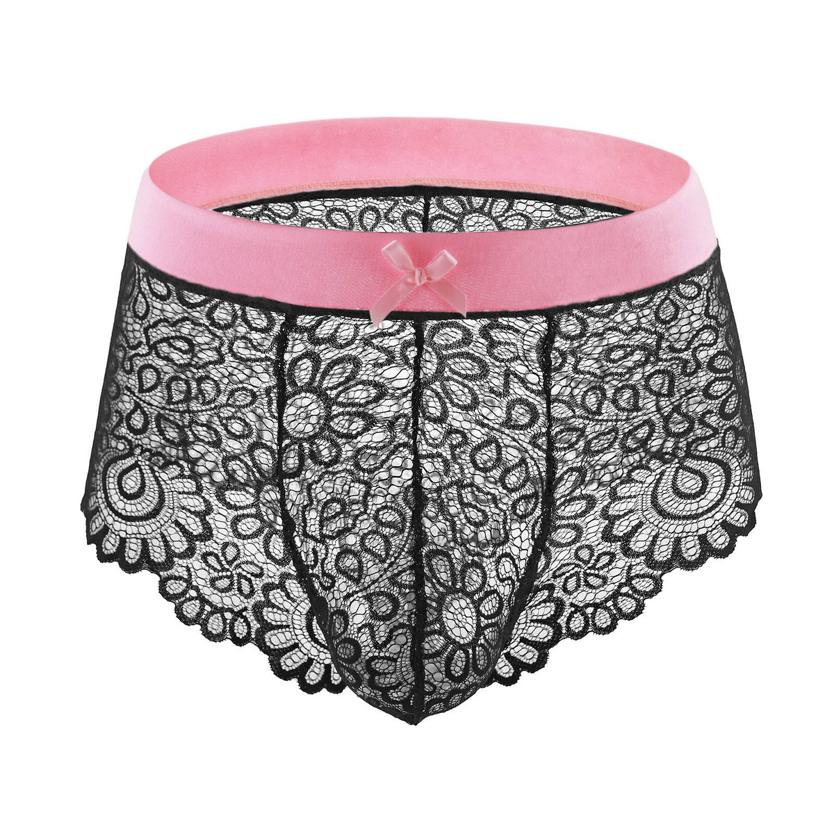 Men's floral lace brief in black and pink