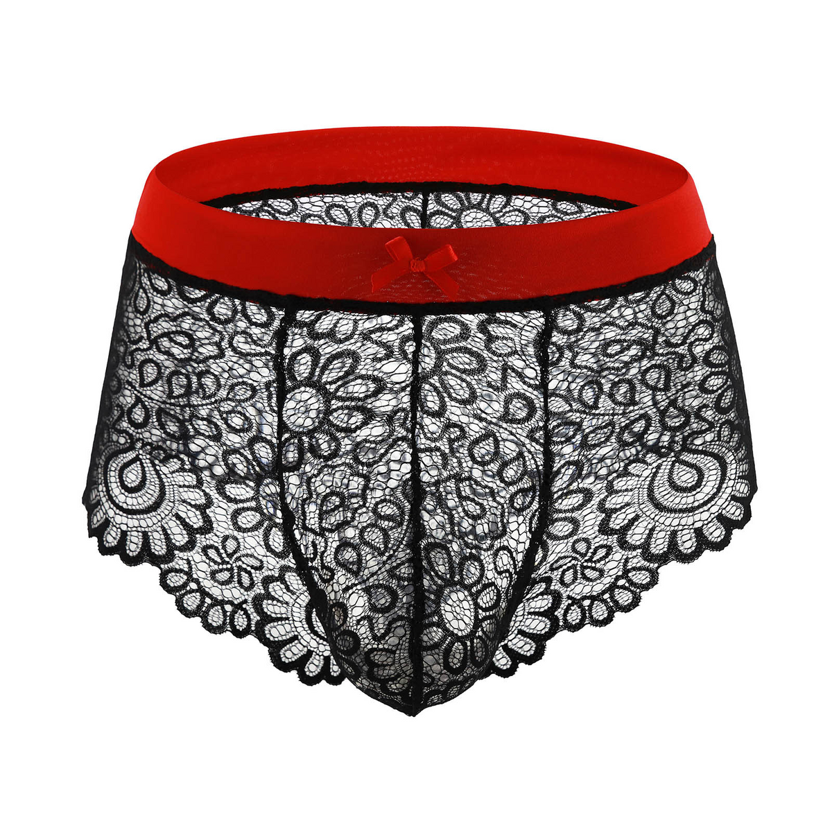Men's floral lace brief in black and red