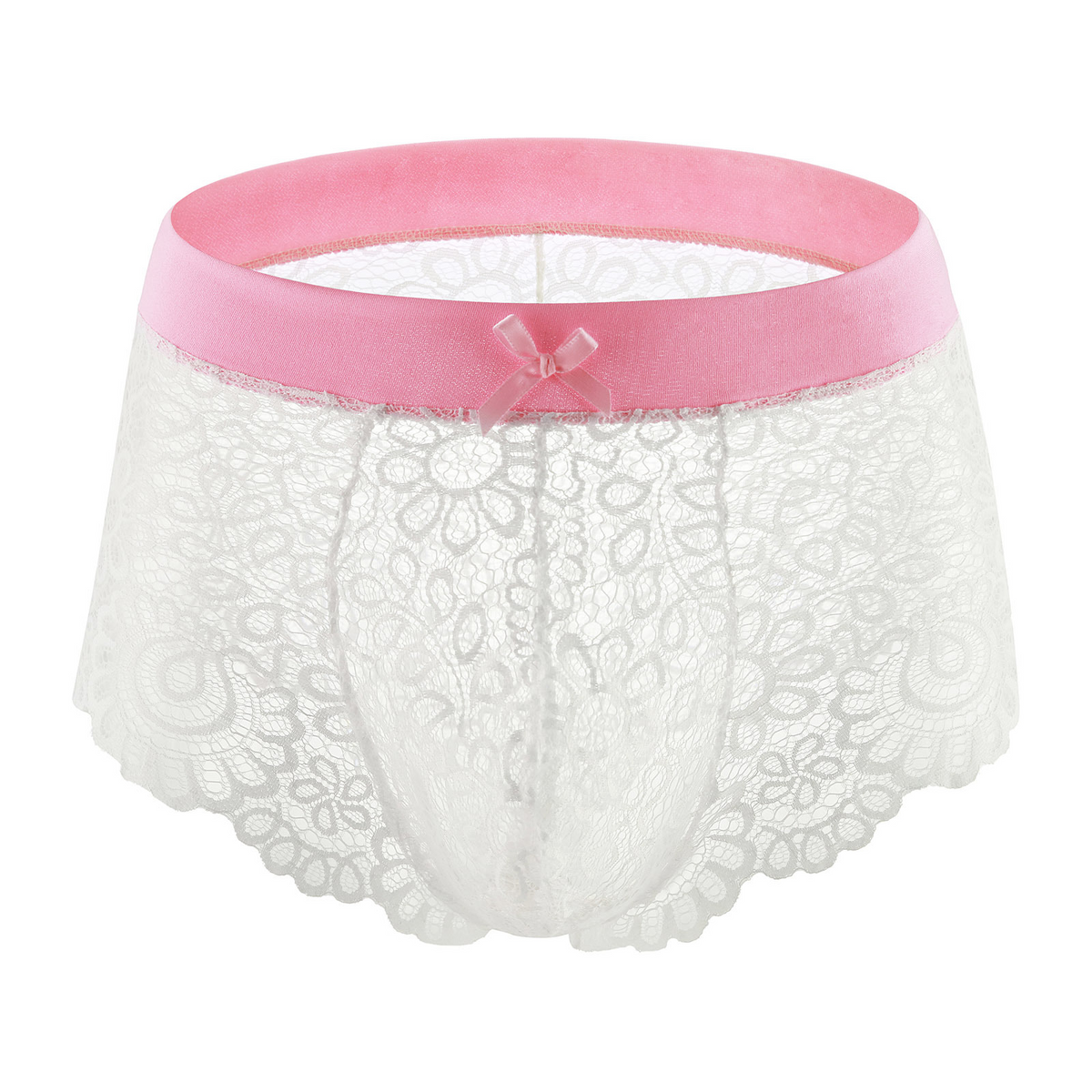 Men's floral lace brief in pink and white