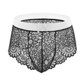 Men's floral lace brief in pure black