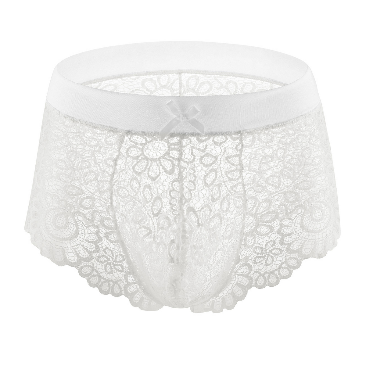 Men's floral lace brief in pure white
