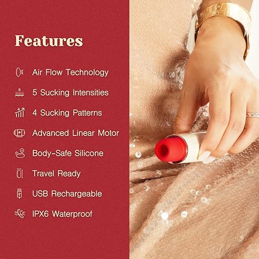 Mini Lipstick Vibrator, 9 Modes Suction Bullet Clitoral Stimulator