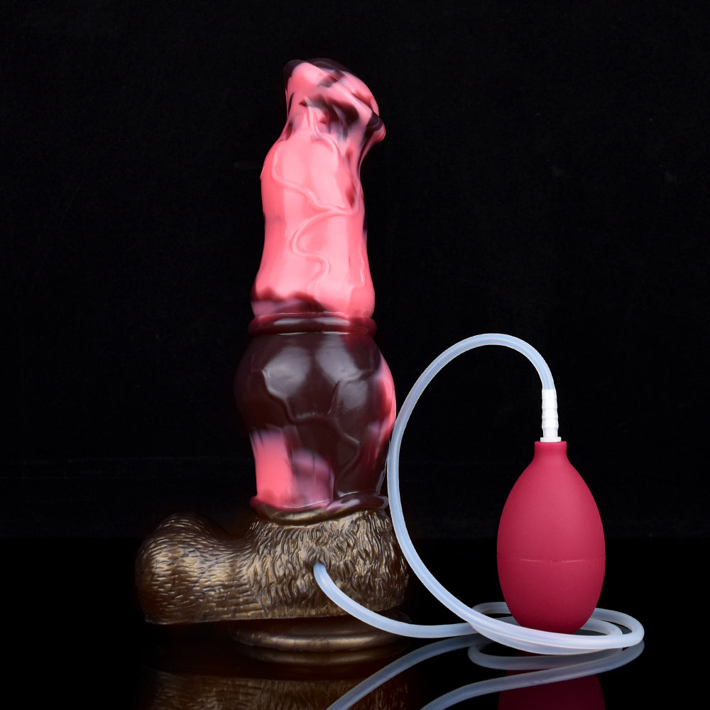 N5092 marbled silicone squirting dildo with squeeze bulb and clear tubing