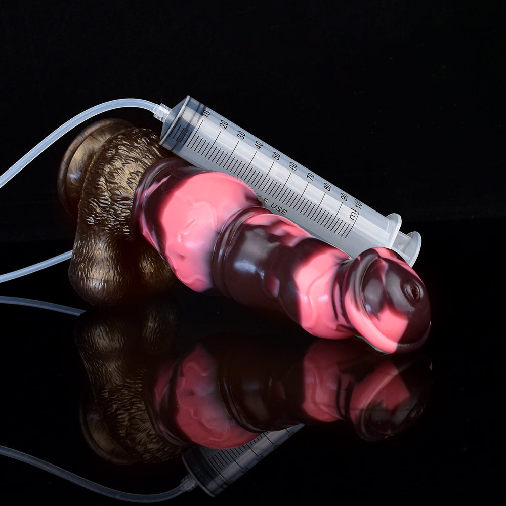 N5092 marbled silicone squirting dildo with syringe and clear tubing