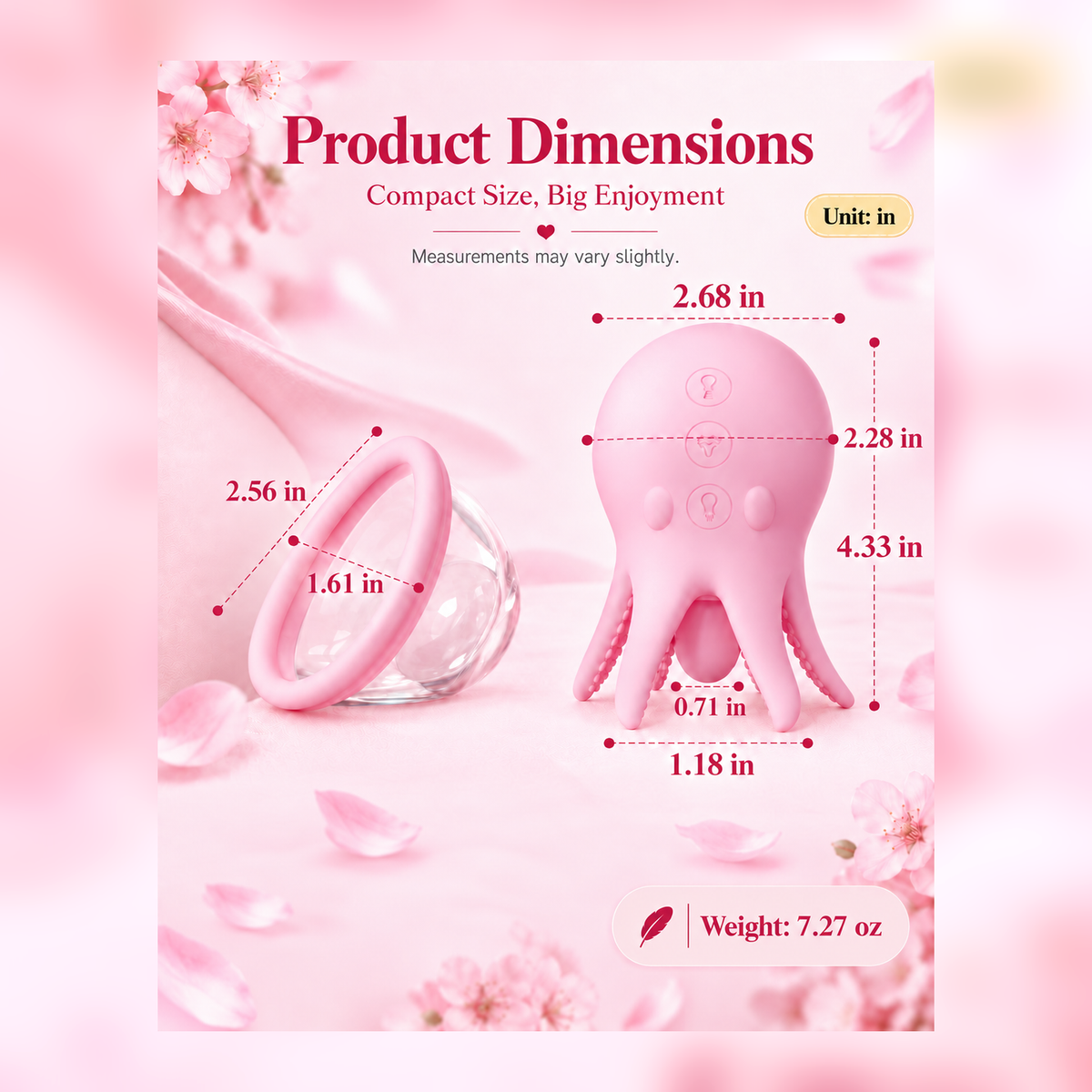 Octopus suction and licking nipple massager dimensions in inches and ounces