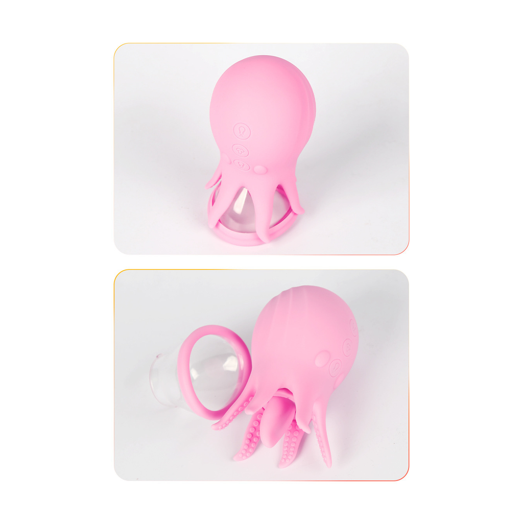 Octopus nipple massager shown upright and with the clear suction cup removed
