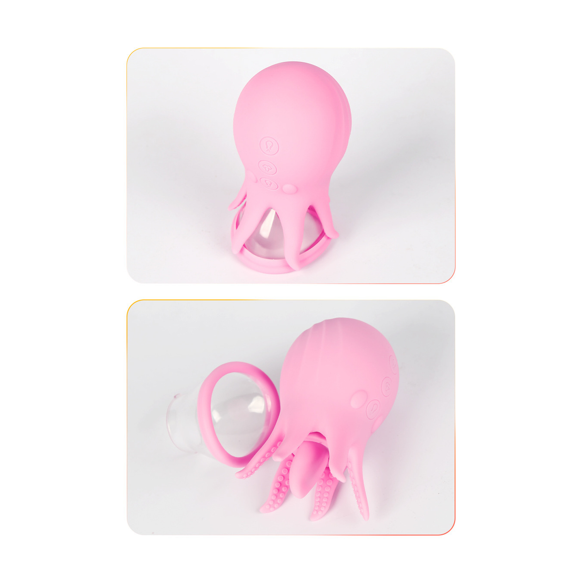 Octopus nipple massager shown upright and with the clear suction cup removed