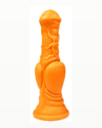 Front view of orange equine-style textured silicone fantasy dildo