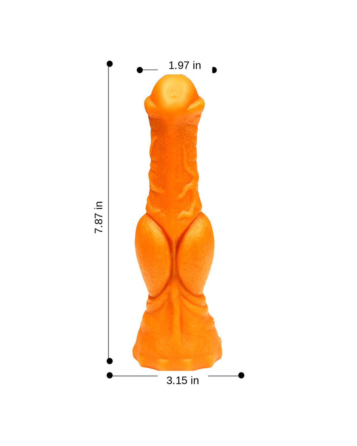 Medium orange equine-style textured silicone fantasy dildo size chart in inches