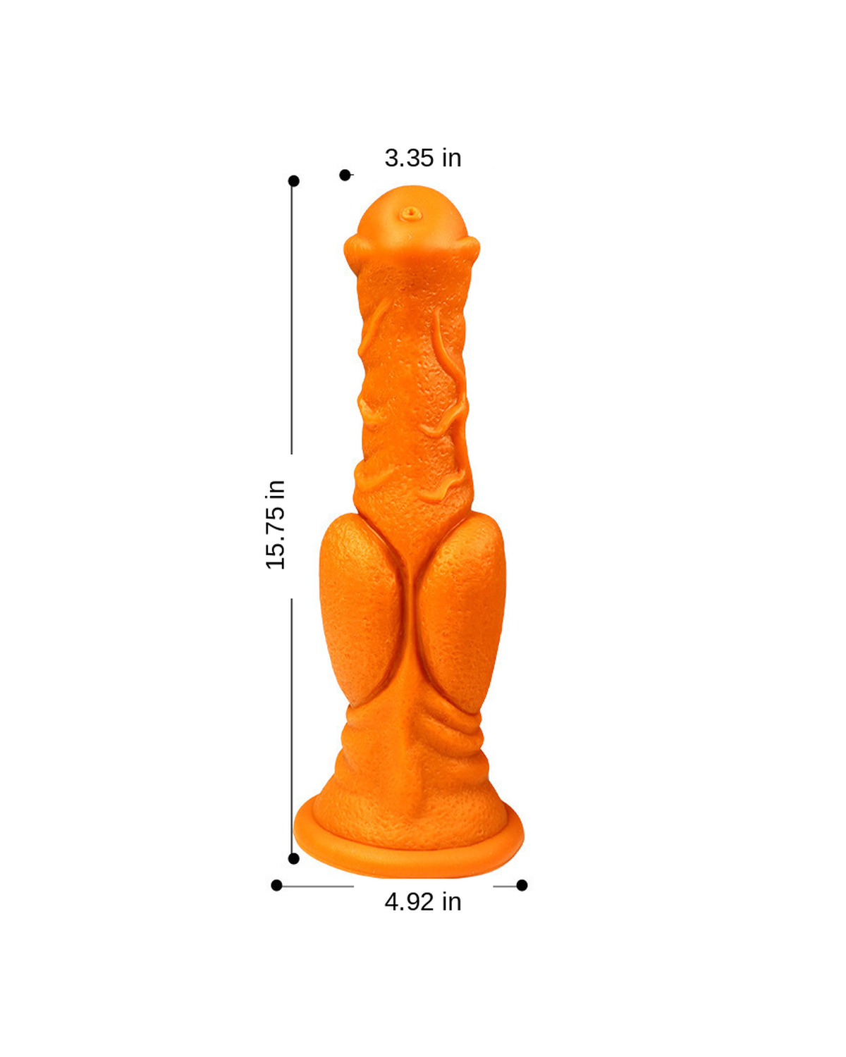 Extra large orange equine-style textured silicone fantasy dildo size chart in inches
