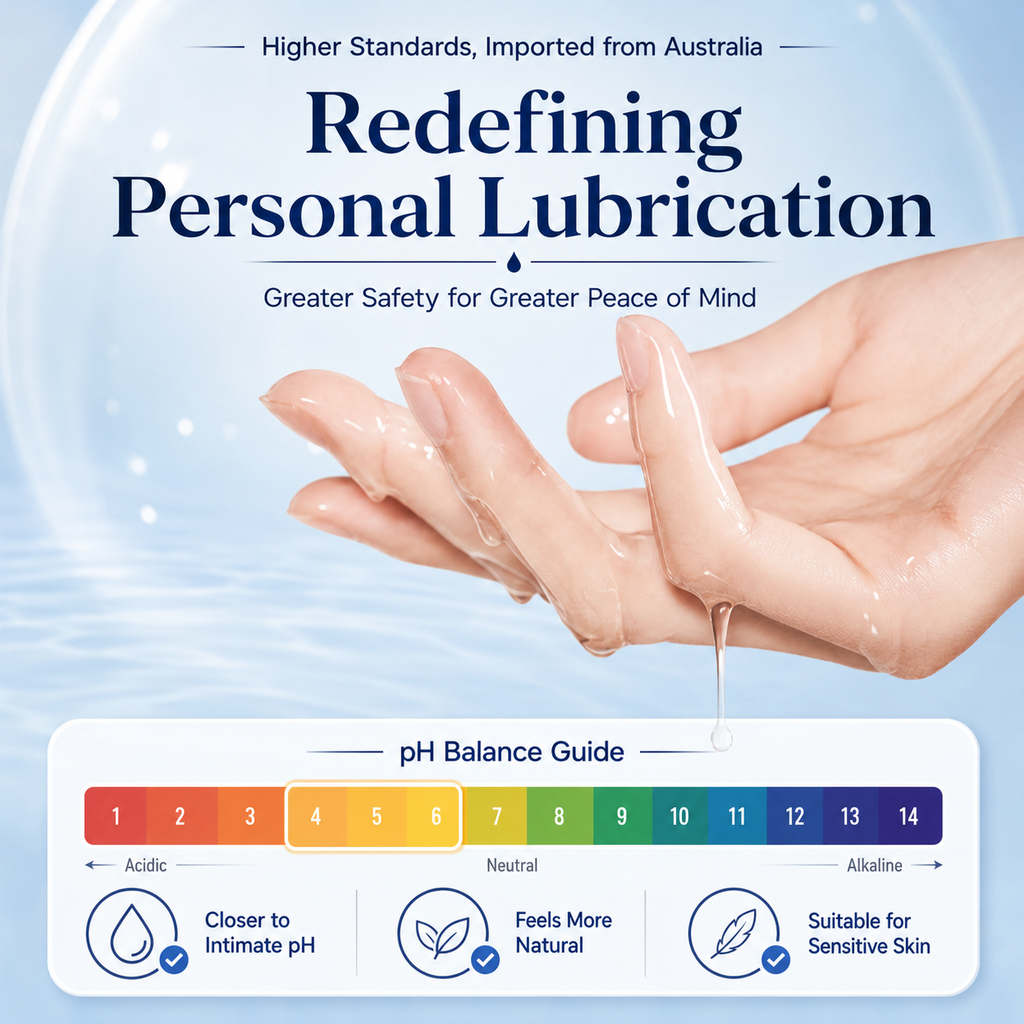Wet Stuff 8.8oz pH Balanced Gentle Water-Based Lubricant with pH balance guide and hand showing lubricant.