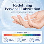 Wet Stuff 8.8oz pH Balanced Gentle Water-Based Lubricant with pH balance guide and hand showing lubricant.