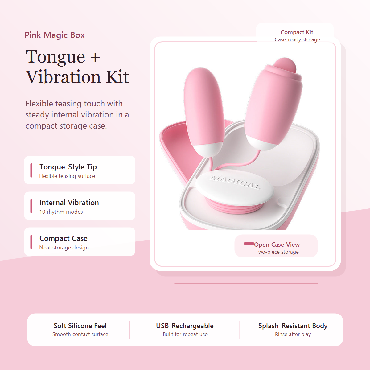 Pink Magic Box tongue vibration kit with compact storage case