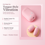 Pink Magic Box tongue style vibrator with internal vibration and compact case