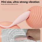 Pink mini vibrator in a textured finger sleeve with a water vibration test.