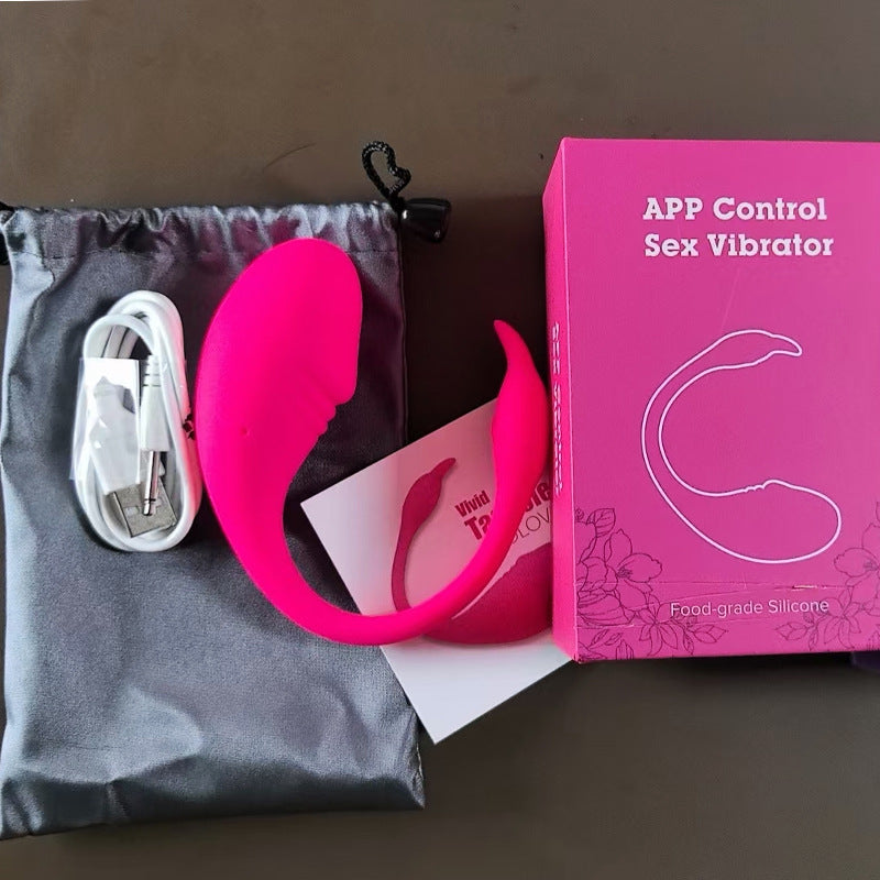 Pink wearable app controlled vibrator packaging set with charging cable