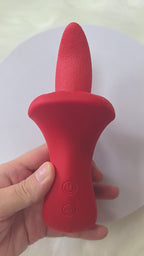 Red lips tongue vibrator licking suction and G spot play demonstration video