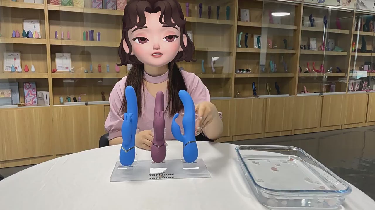 Blue silicone rabbit vibrator product demonstration video