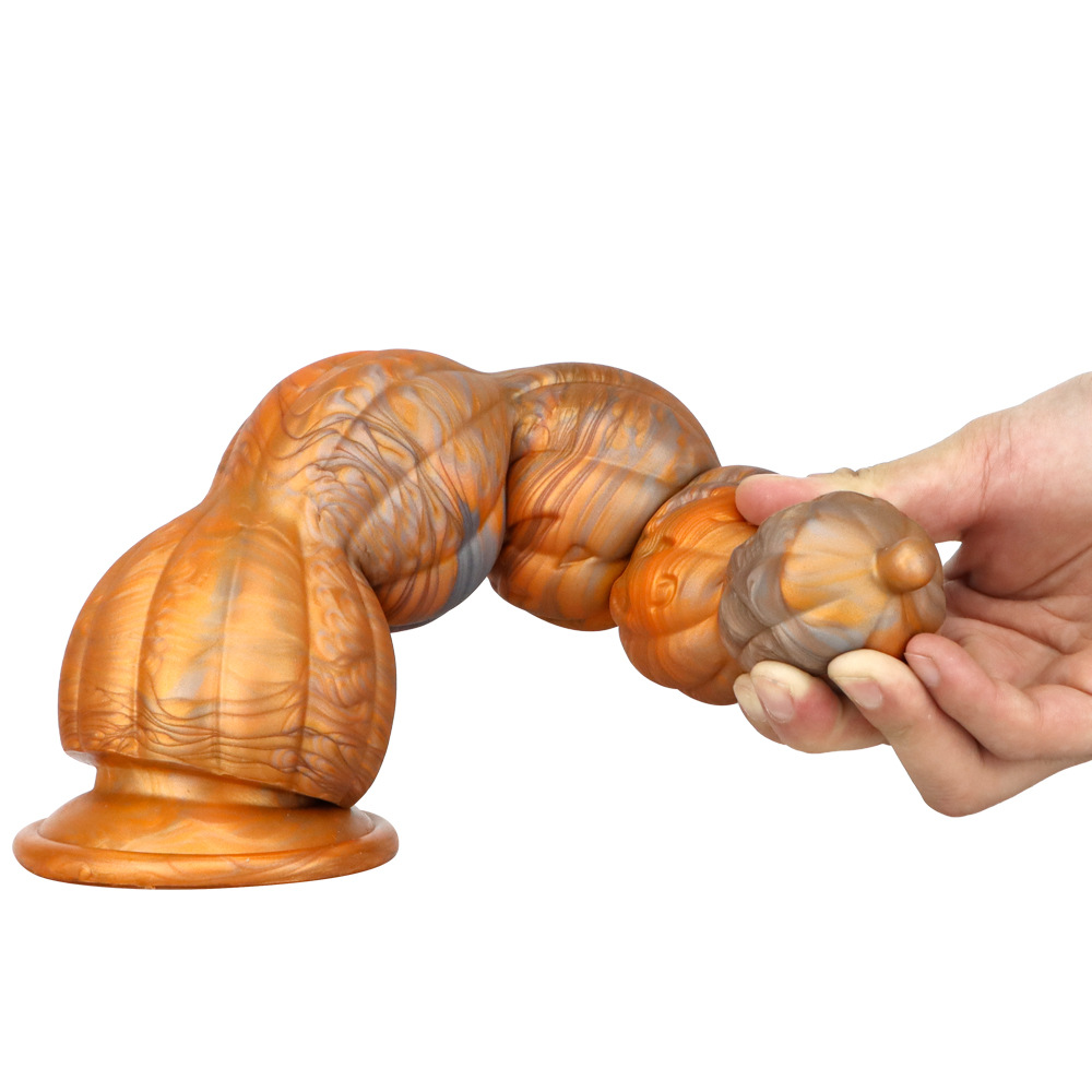 Halloween pumpkin silicone fantasy dildo flexible body demonstration