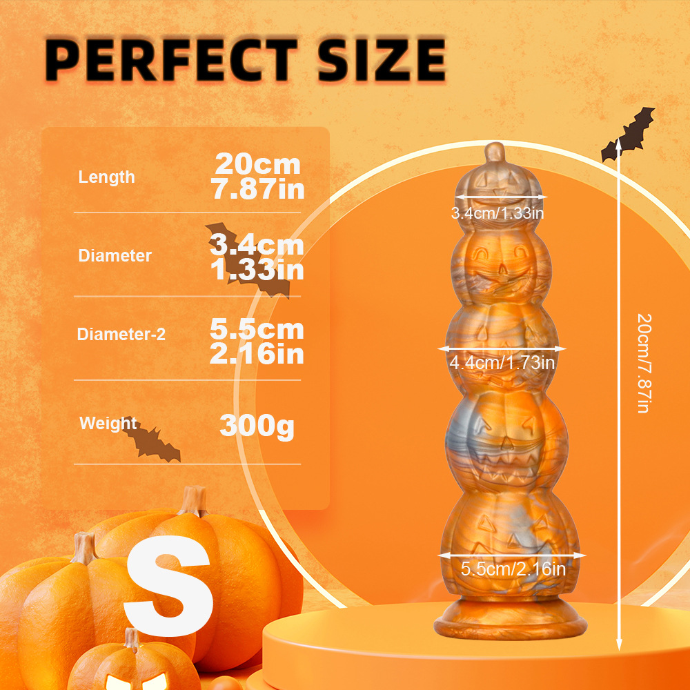 Halloween pumpkin silicone fantasy dildo S size measurements