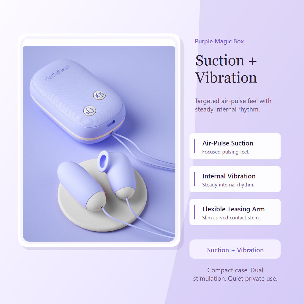 Purple Magic Box suction vibrator with air pulse and internal vibration