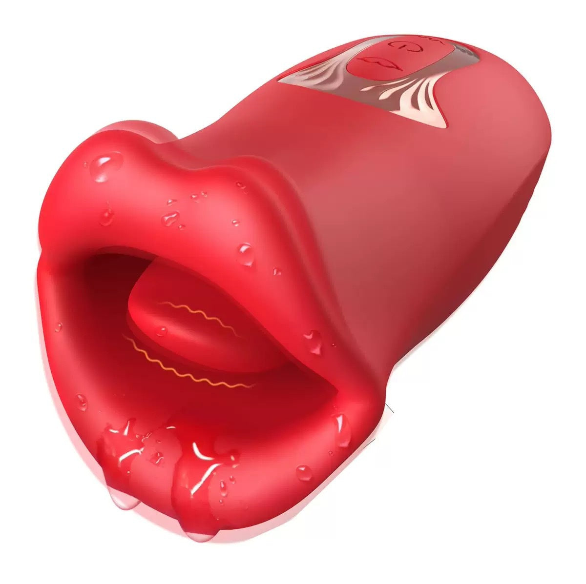 Red lips clitoral vibrator front opening close up