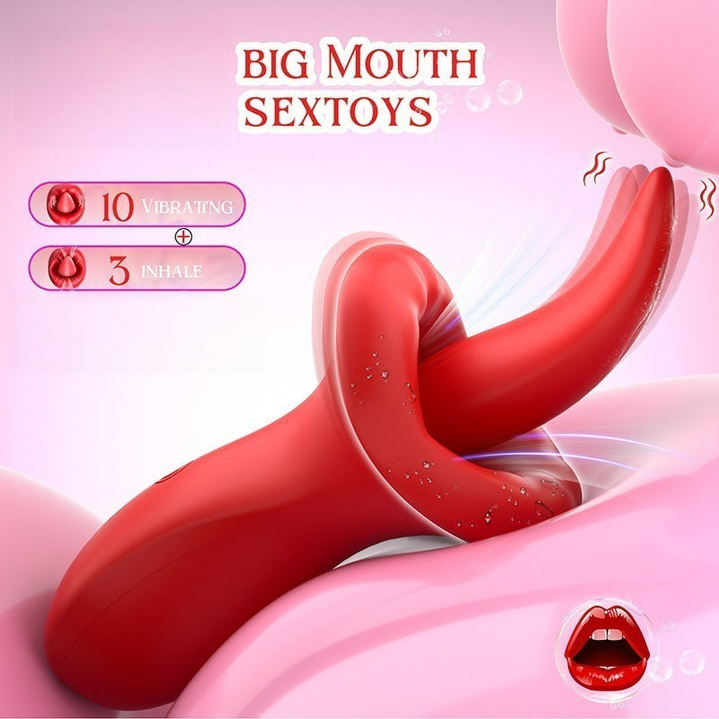 Red lips tongue vibrator big mouth vibrating and inhale feature