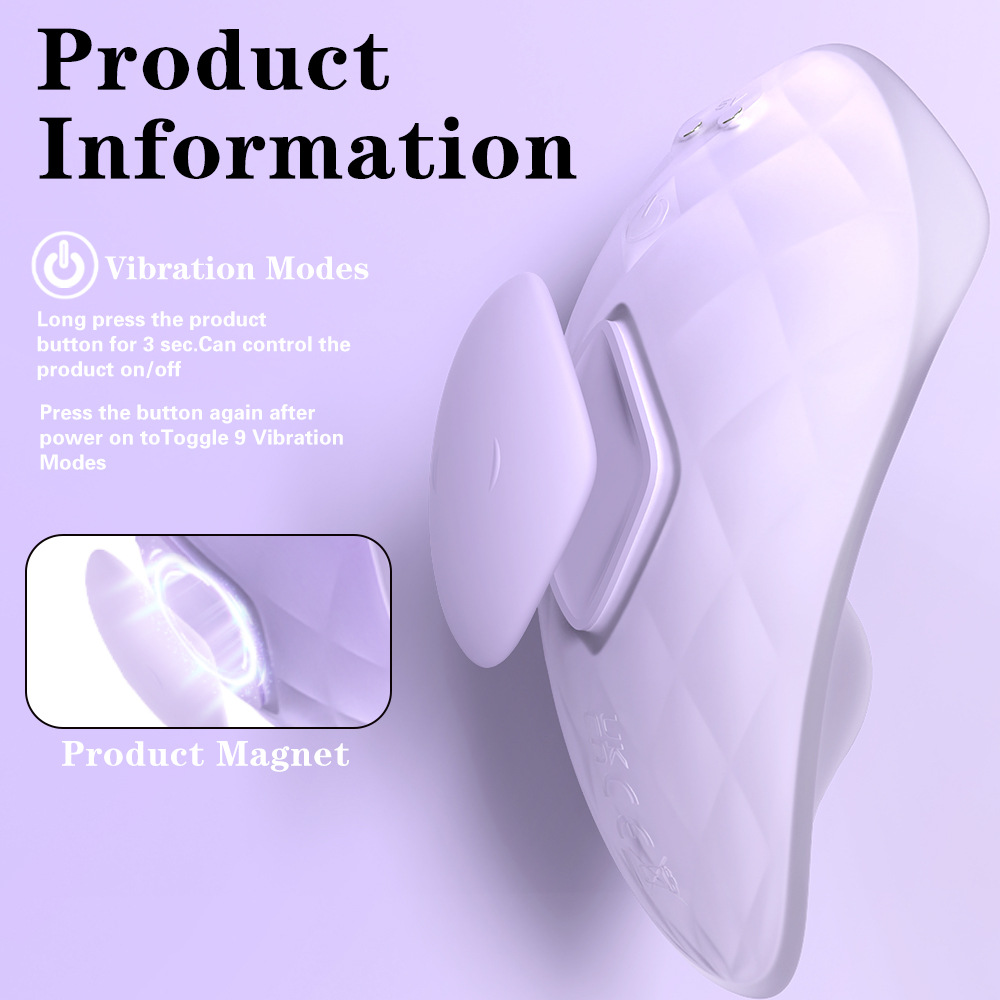 Remote-control wearable vibrator showing vibration modes and body-hugging design
